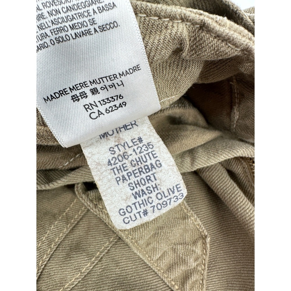 MOTHER The Chute Paperbag Shorts Olive Green High Waist Tie Belt Womens 26 - Picture 10 of 14